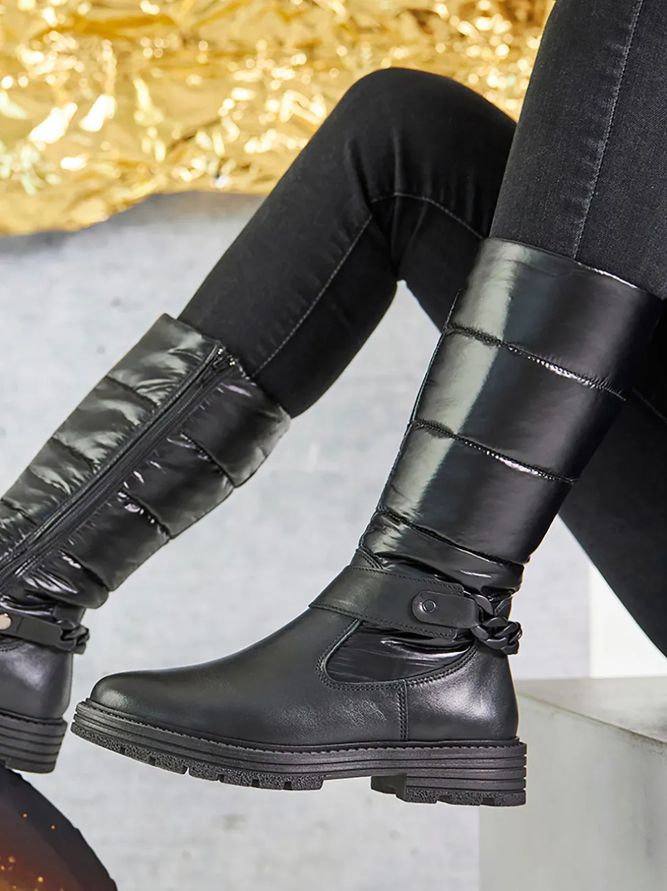 Solidus – Winterstiefel aus Kalbleder und Nylon Schwarz