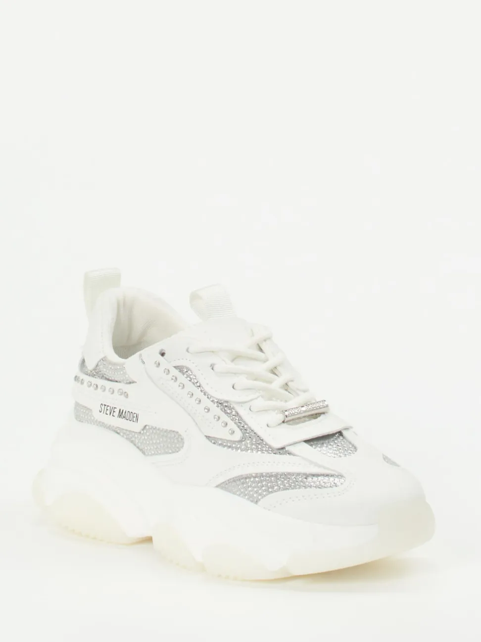 Steve Madden – Chunky Sneaker aus Metallicleder weiß