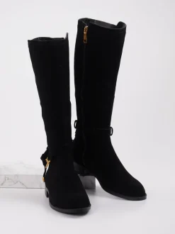 Steve Madden – Kniehohe Stiefel aus Veloursleder schwarz