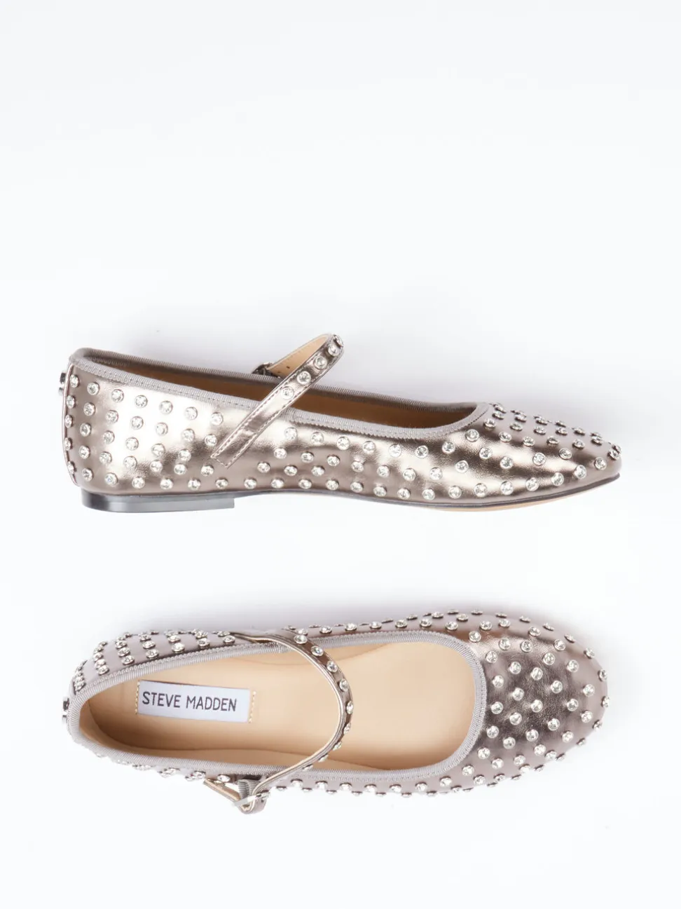 Steve Madden – Mary Janes aus Lederimitat Metallic-Taupe