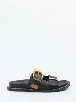 Steve Madden – Slides aus Synthetikleder Schwarz Gold