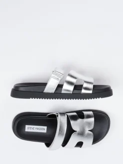Steve Madden – Slides aus Synthetikleder in Silber