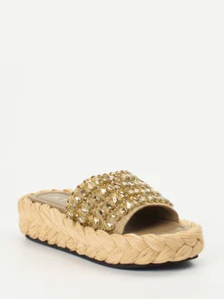 Strategia – Plateau-Sandale aus Metallic mit Bastoptik
