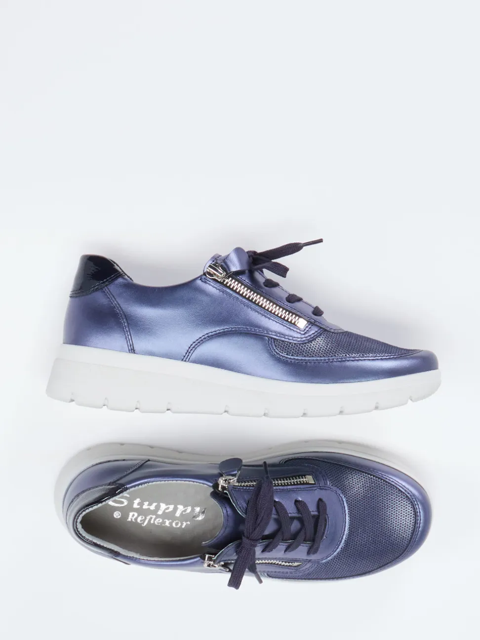 Stuppy – Komfort-Sneaker aus Stretchleder metallicblau