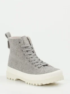 Superga – Schnürboots aus Filztextil Hellgrau
