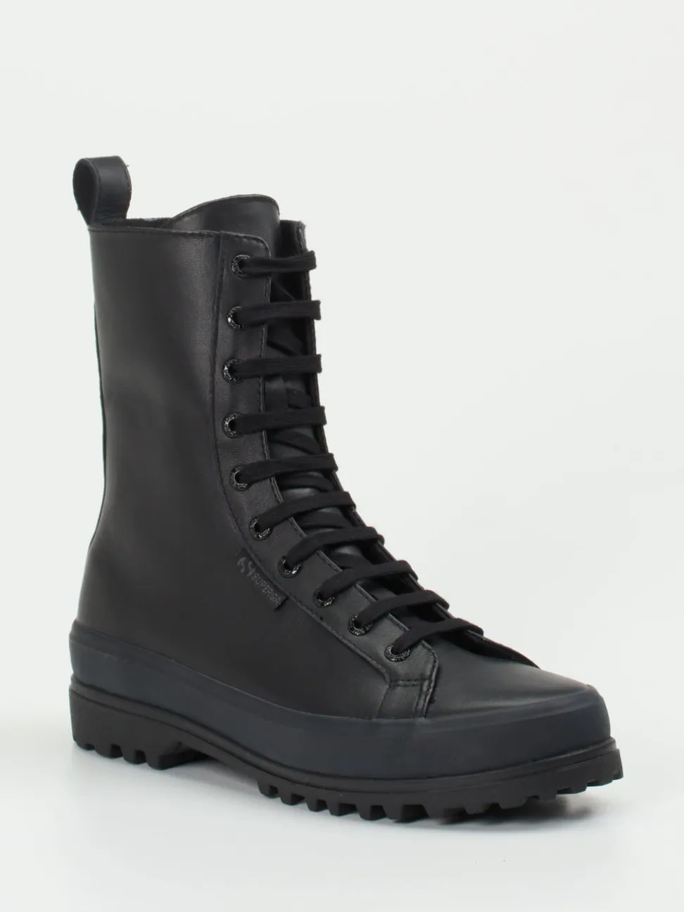 Superga – Schnürboots aus Kalbleder schwarz