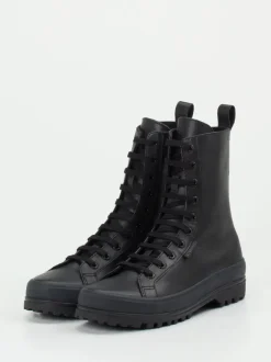 Superga – Schnürboots aus Kalbleder schwarz