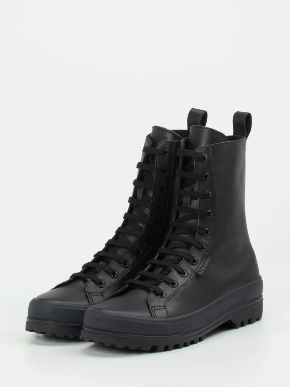 Superga – Schnürboots aus Kalbleder schwarz