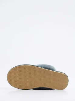Thies – Lammfell-Pantoffel aus Veloursleder blaugrau