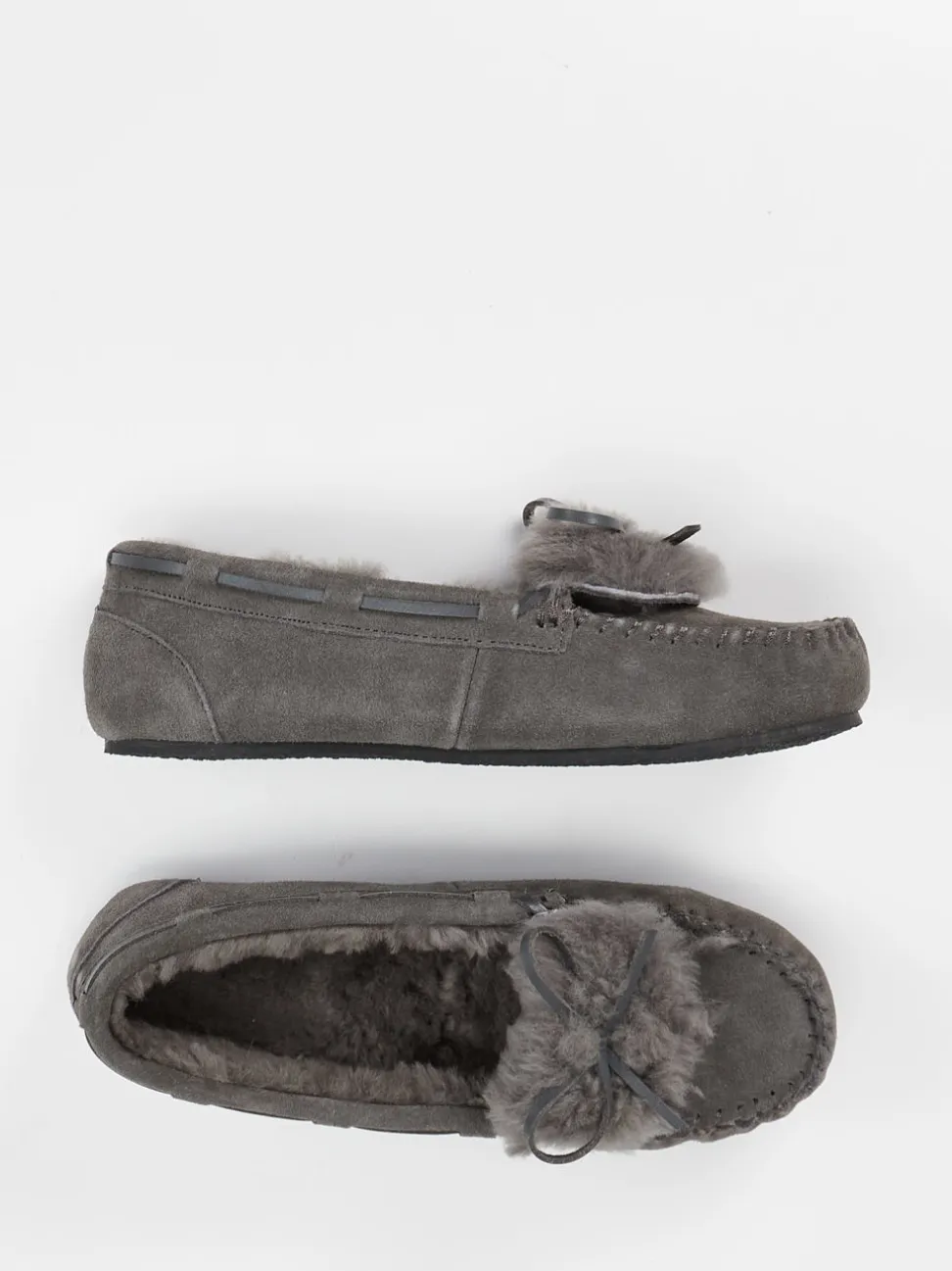 Thies – Mokassin-Hausschuh aus Veloursleder grau