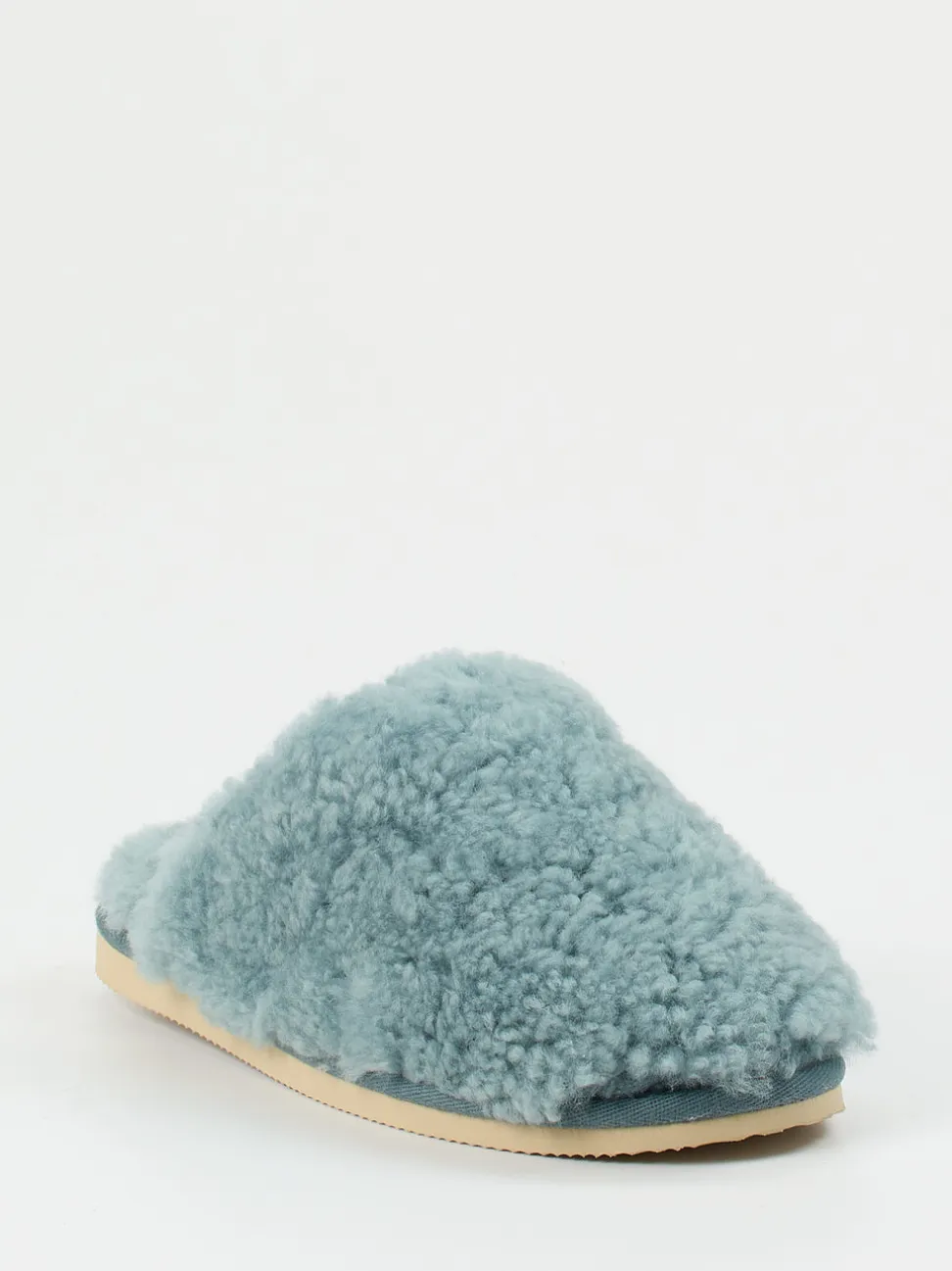 Thies – Pantoffeln aus Lammfell in Blaugrau