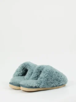 Thies – Pantoffeln aus Lammfell in Blaugrau