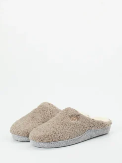 Thies – Pantoffeln aus Textil in Beigegrau