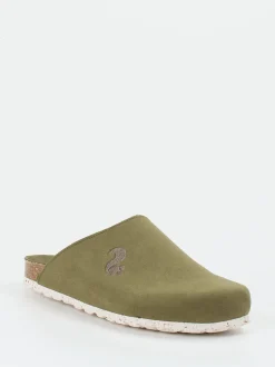 Thies – Pantoletten aus Veloursleder Olivgrün