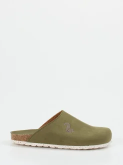 Thies – Pantoletten aus Veloursleder Olivgrün