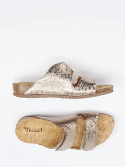 Think – Komfort-Pantolette aus Leder in Champagner