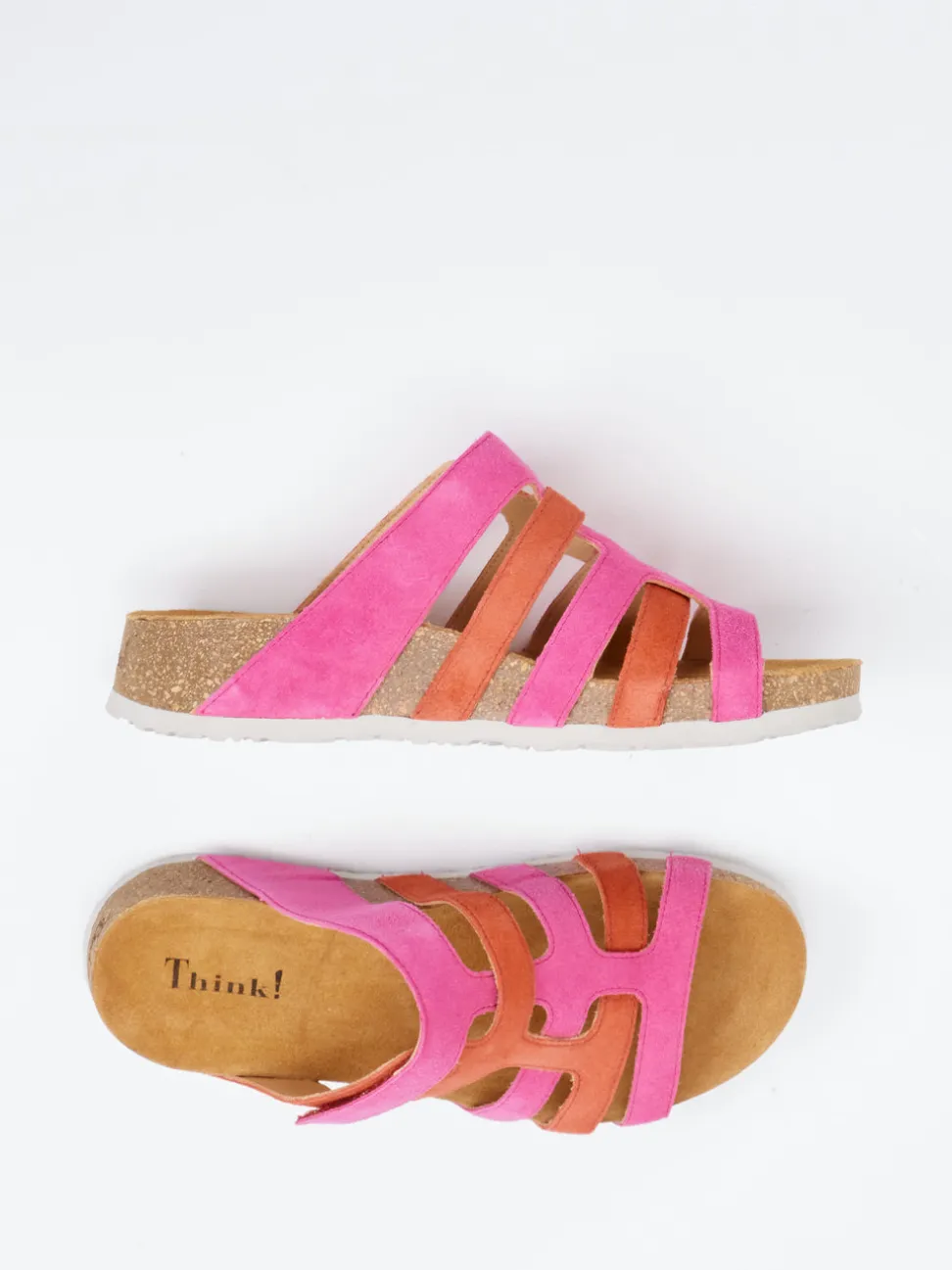 Think – Pantolette aus Veloursleder in Pink