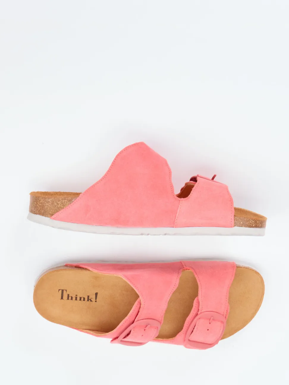 Think – Pantoletten aus Veloursleder Korallrosa