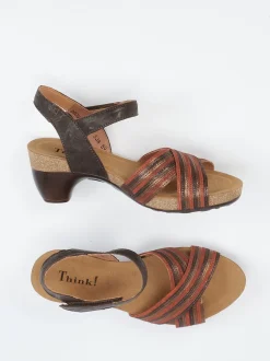 Think – Sandalette aus Metallicleder in Braunrot