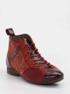 Think – Schnürboots aus geprägtem Leder Dunkelrot