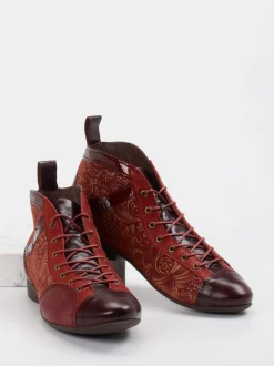 Think – Schnürboots aus geprägtem Leder Dunkelrot