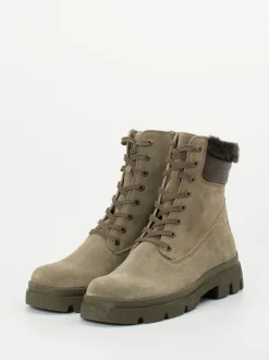 Think – Schnürstiefelette aus Veloursleder taupe