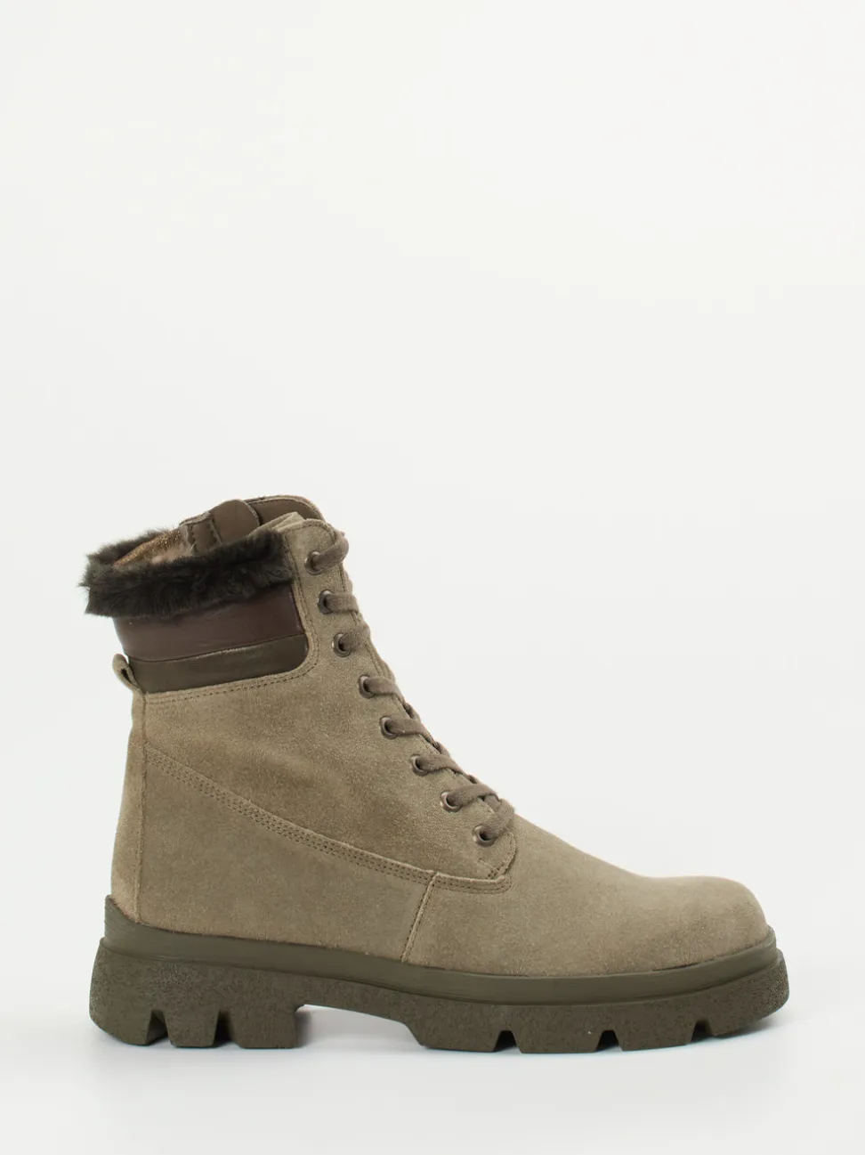 Think – Schnürstiefelette aus Veloursleder taupe