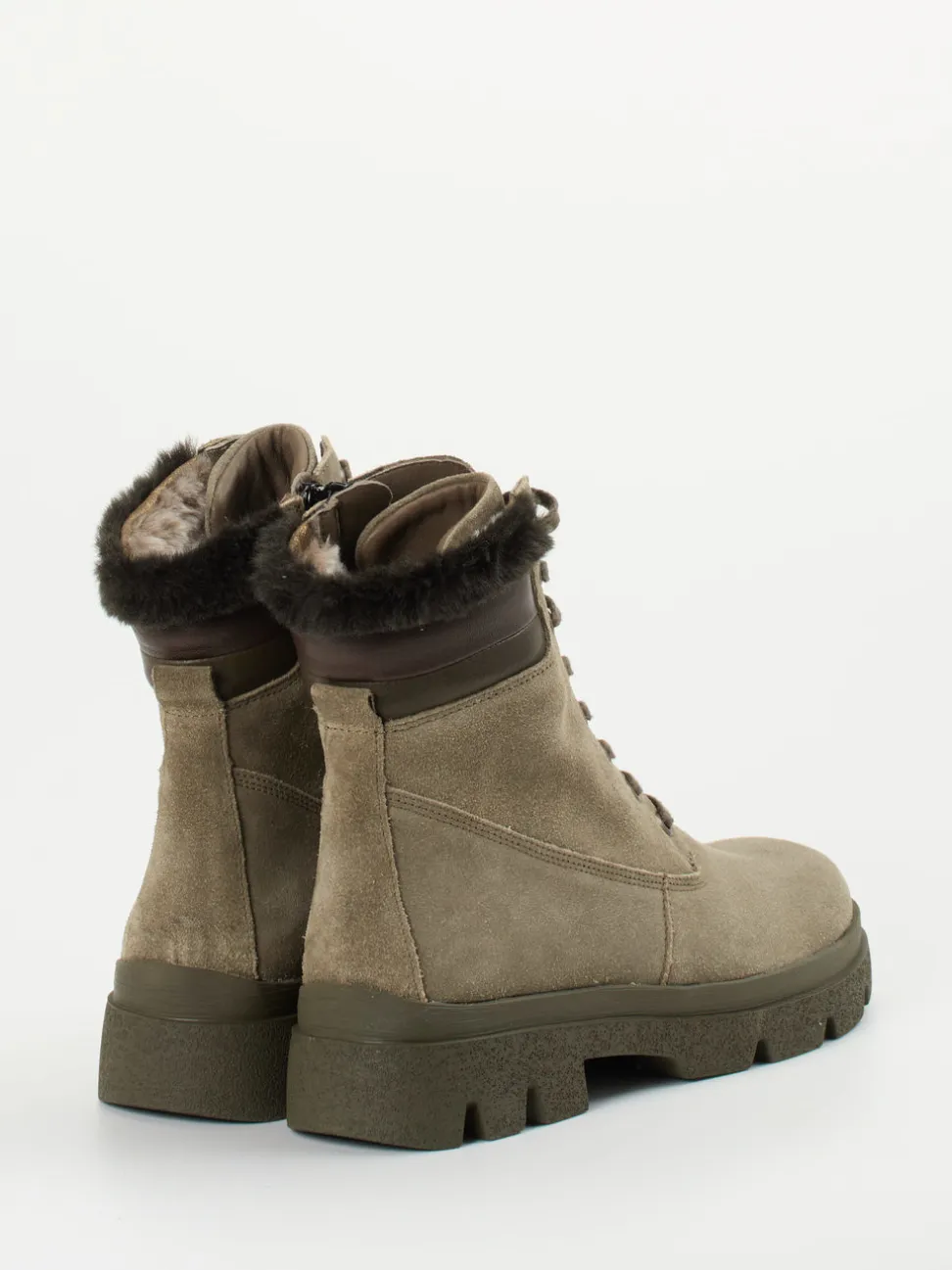 Think – Schnürstiefelette aus Veloursleder taupe