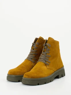 Think – Schnürstiefelette aus Veloursleder Ockerbraun