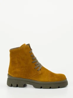 Think – Schnürstiefelette aus Veloursleder Ockerbraun
