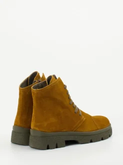 Think – Schnürstiefelette aus Veloursleder Ockerbraun