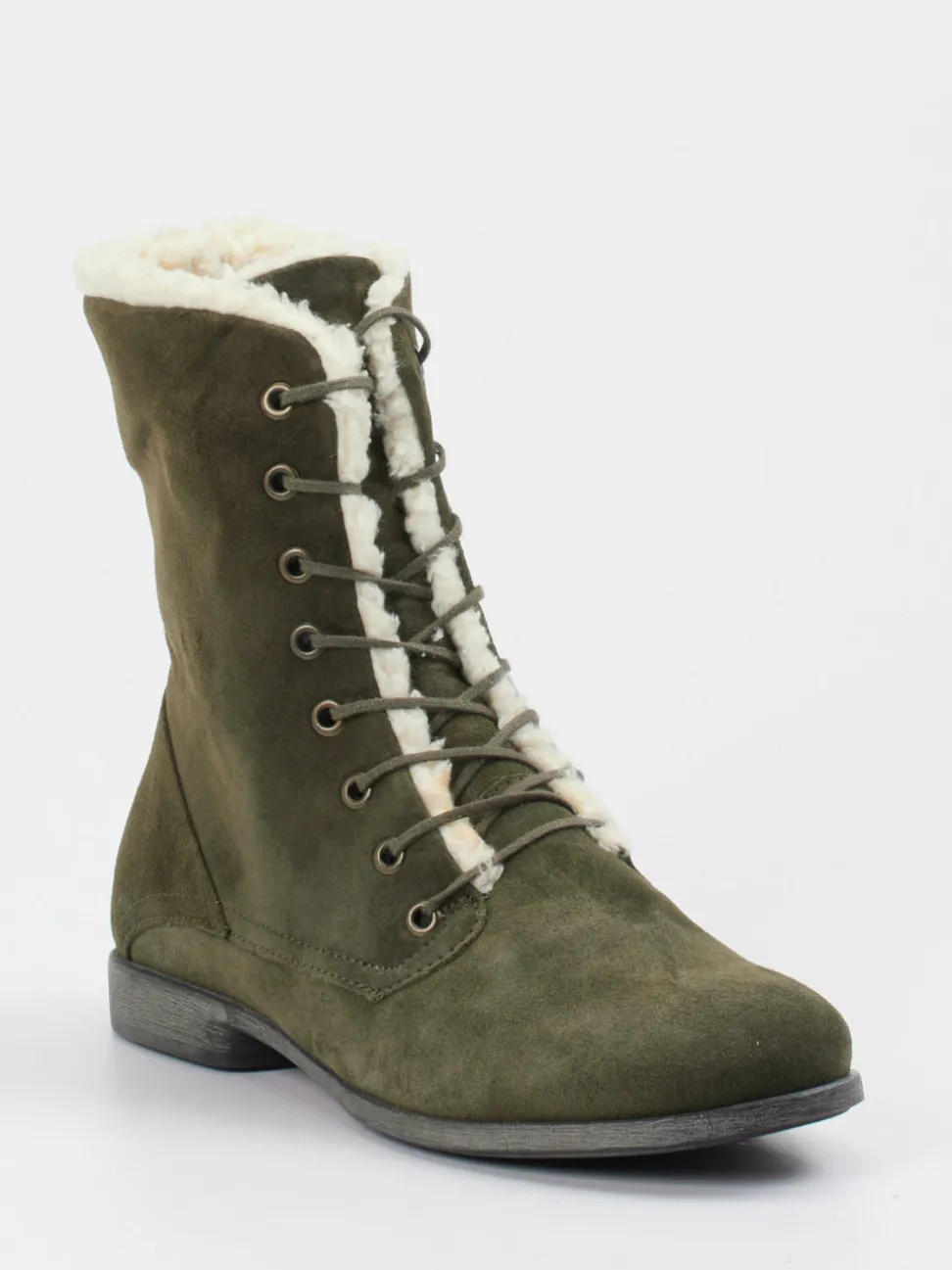 Think – Stiefeletten aus Veloursleder olivgrün