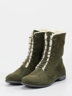 Think – Stiefeletten aus Veloursleder olivgrün