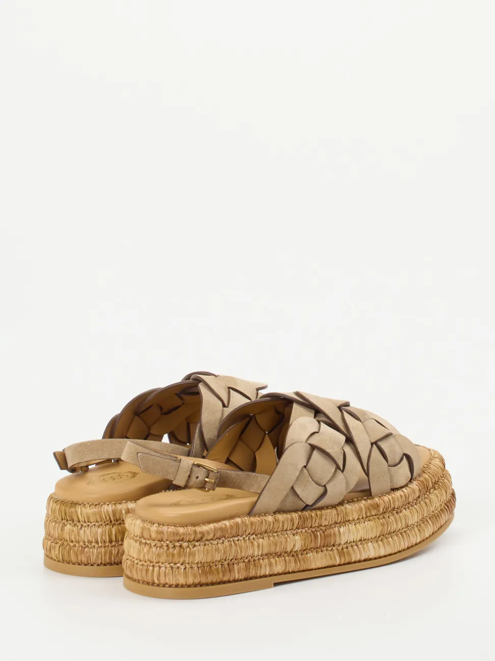 Tod's – Keilsandalette aus Flechtleder in Sandbeige