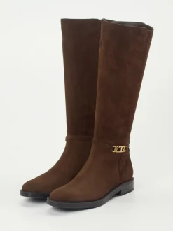 Tod's – Kniehohe Stiefel aus Veloursleder braun