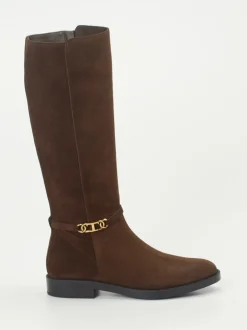 Tod's – Kniehohe Stiefel aus Veloursleder braun