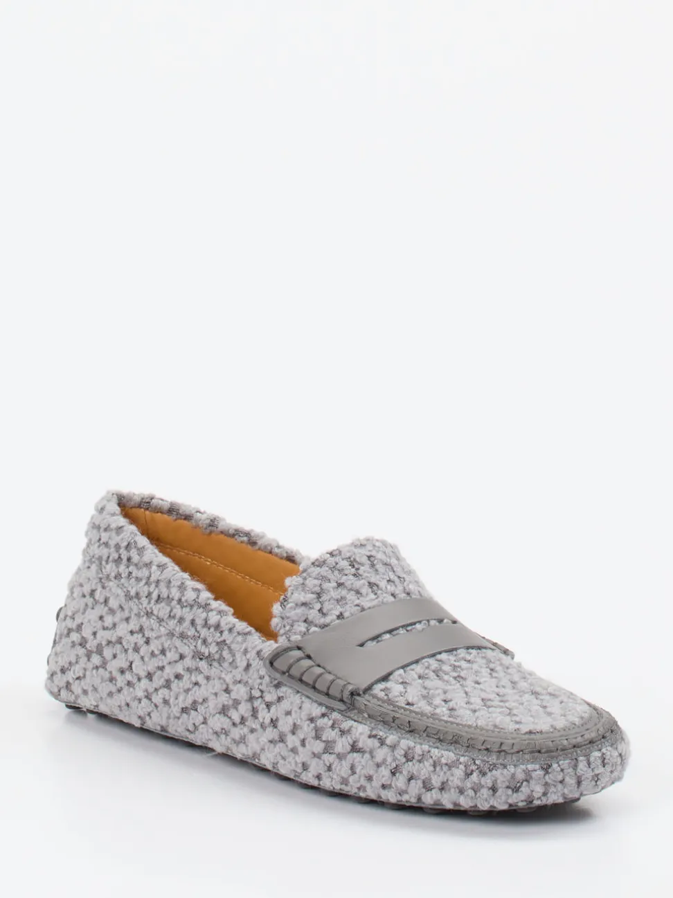 Tod's – Loafer aus Bouclé-Textil in Grau
