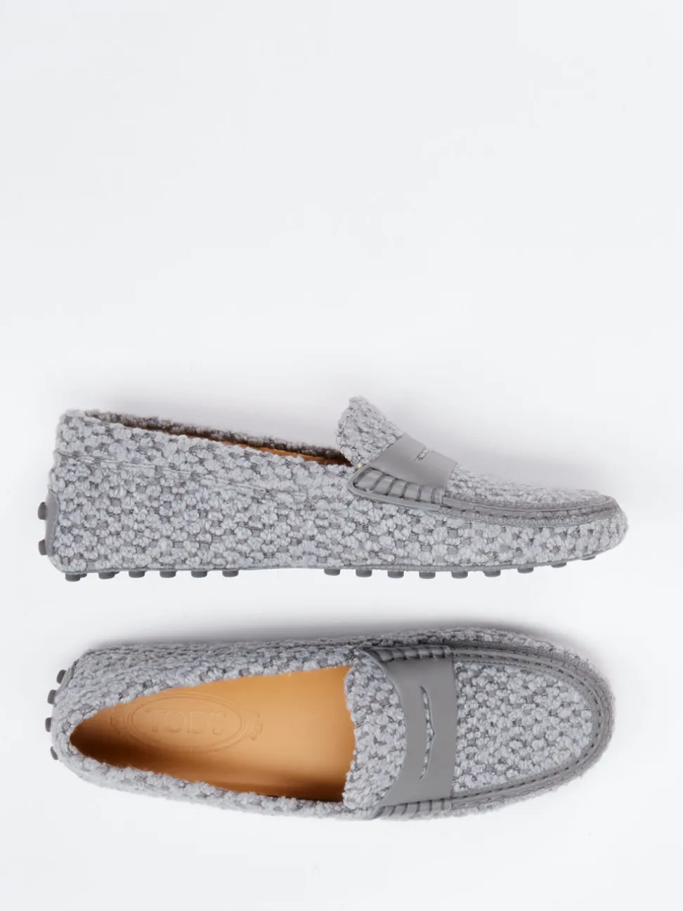 Tod's – Loafer aus Bouclé-Textil in Grau
