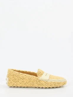 Tod's – Loafer aus Bouclé-Textil in Gelb