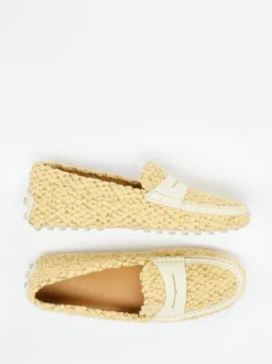 Tod's – Loafer aus Bouclé-Textil in Gelb