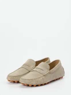 Tod's – Mokassin aus Veloursleder in Beigegrau