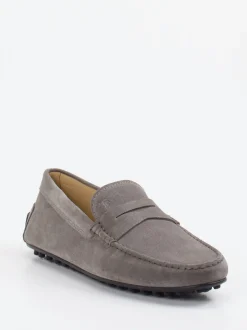 Tod's – Mokassin aus Veloursleder in Steingrau