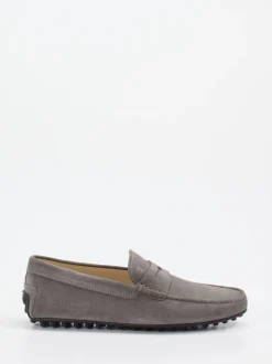 Tod's – Mokassin aus Veloursleder in Steingrau