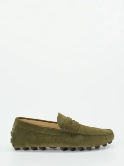 Tod's – Mokassin aus Veloursleder in Olivgrün