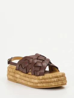 Tod's – Plateau-Sandalen aus braunem Flechtleder