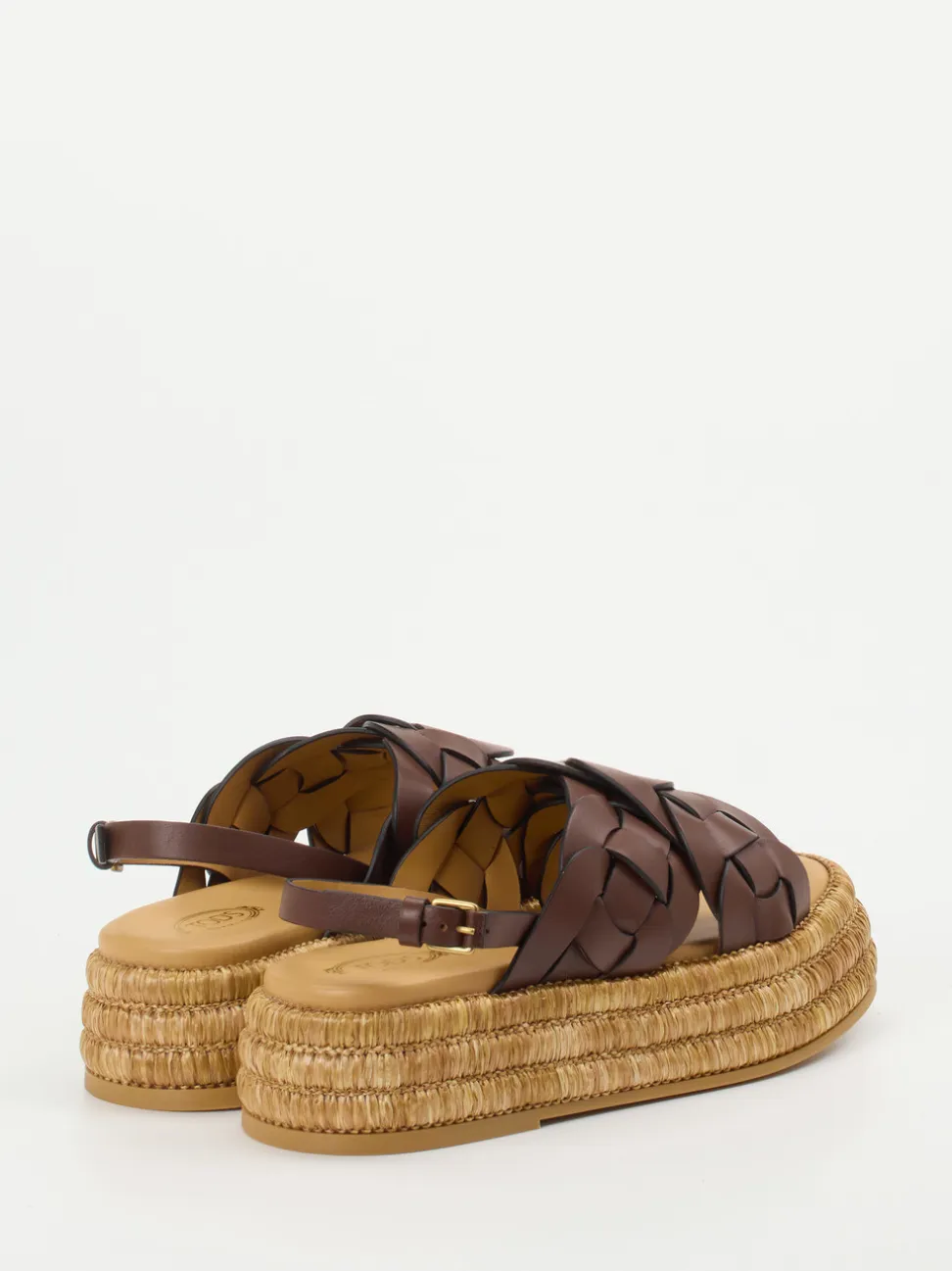 Tod's – Plateau-Sandalen aus braunem Flechtleder