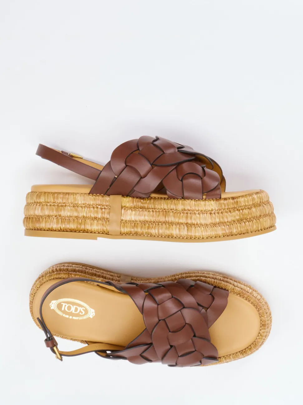 Tod's – Plateau-Sandalen aus braunem Flechtleder