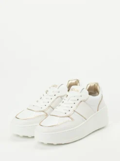 Tod's – Plateau-Sneaker aus Kalbleder Weiß-Gold
