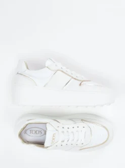 Tod's – Plateau-Sneaker aus Kalbleder Weiß-Gold