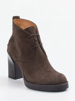 Tod's – Schnür-Booties aus Veloursleder Dunkelbraun